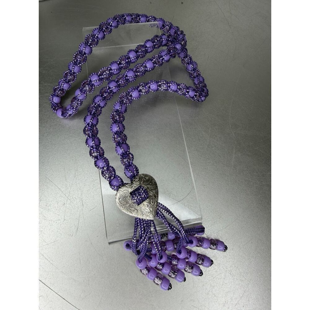 Vintage Purple Southwest Crochet Bead Weave Heart Western Necklace Unique